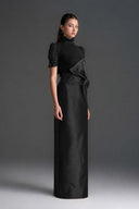 IHF STUDIO • Vine Guipure Lace & Taffeta Column Dress with Draped Bow