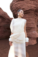 THÉSONG • Voilea Ivory Cape-Sleeve Column Evening Gown
