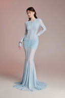 Genesis Light Blue Embossed Gown for women, from DO LONG, The Viet Concept 