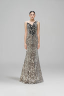 Stillness Gold Lace Asymmetric Sweetheart for women, from SORAMAME, The Viet Concept 