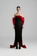 Strapless Fold Over Midi Dress with Oversized Bow Back Train for women, from IHF STUDIO, The Viet Concept 