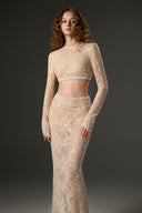 Beige Celestia Sequin Mesh Lace Crop Top for women, from IHF STUDIO, The Viet Concept 