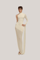 Hyperion Hourglass Asymmetric Sleeved Jersey Floor Length Dress for women, from Poem, The Viet Concept 