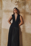 L' SCARLETT • Celestine Crystal-Embellished Pleated Silk Maxi Dress