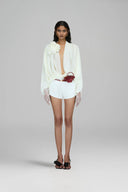 Éloria Ivory Satin Floral Accent Top for women, from DAS LA VIE, The Viet Concept 