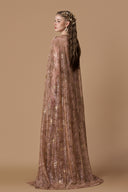 Bustier A-Line Gown With Long Cape In Beige Gold Tie-Dye Chiffon for women, from IHF ATELIER, The Viet Concept 