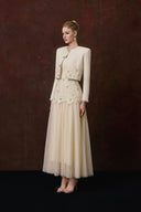 CALISTA • Eliane Embellished Tweed & Floral Lace Maxi Dress