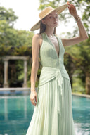 Dorothea Mint Silk Pleated Halter Gown for women, from 21SIX, The Viet Concept