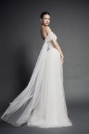 LINH PHUNG • Diorenna Off-Shoulder Embossed Lace Bridal Gown with Detachable Tulle Cape
