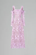 Lavande Éclat Floral Lace Off-Shoulder A-Line Maxi Dress for women, from IHF STUDIO, The Viet Concept 