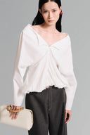 White Draped Balloon Blouse for women, from Lecia, The Viet Concept 