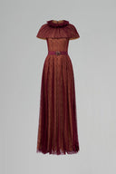 Dark Burgundy Lace A-Line Gown With Mini Cape & Jewel Waist for women, from IHF ATELIER, The Viet Concept 