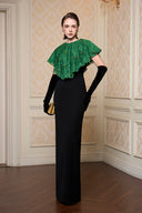 Noir Rouge Lace Cape Column Evening Gown for women, from IHF ATELIER, The Viet Concept 