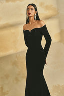 Crystal Trim Off-Shoulder Mermaid Crepe Evening Gown for women, from L'SCARLETT, The Viet Concept