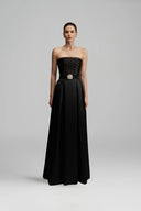 Noir Cristal Smocked Silk Taffeta A-Line Gown for women, from IHF STUDIO, The Viet Concept 
