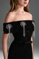 IHF STUDIO • Architectural Lace Off-Shoulder Crystal Dress