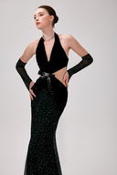 Kim Crystal Bow Velvet Evening Gown for women, from DANG PHONG DESIGNER, The Viet Concept