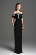IHF STUDIO • Architectural Lace Off-Shoulder Crystal Dress