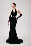 Kim Crystal Bow Velvet Evening Gown for women, from DANG PHONG DESIGNER, The Viet Concept