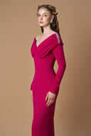 Dark Pink V-Neck Stone-Embellished Column Crepe de Chine Gown for women, from IHF ATELIER, The Viet Concept 