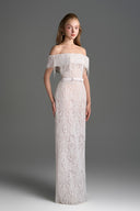 IHF STUDIO • Architectural Lace Off-Shoulder Crystal Dress