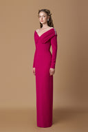 Dark Pink V-Neck Stone-Embellished Column Crepe de Chine Gown for women, from IHF ATELIER, The Viet Concept 