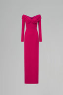 Dark Pink V-Neck Stone-Embellished Column Crepe de Chine Gown for women, from IHF ATELIER, The Viet Concept 