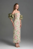 IHF STUDIO • Floral Brocade Silk Taffeta Midi Column Dress