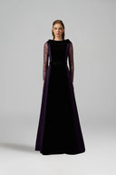IHF ATELIER • Purple Velvet A-Line Gown with Purple Vine Guipure Lace