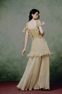 Lyrical Champagne Gold Corset Lace Gown for women, from LINH PHUNG, The Viet Concept
