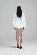 Éloria Ivory Satin Floral Accent Top for women, from DAS LA VIE, The Viet Concept 