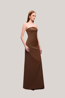 Brown Giai A-line Sleeveless Twist Cotton Maxi Dress for women, from TINH, The Viet Concept 