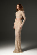 Beige Celestia Sequin Mesh Lace Crop Top for women, from IHF STUDIO, The Viet Concept 