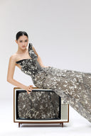 Stillness Gold Lace Asymmetric Sweetheart for women, from SORAMAME, The Viet Concept 