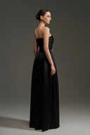 Noir Cristal Smocked Silk Taffeta A-Line Gown for women, from IHF STUDIO, The Viet Concept 