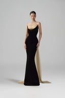 BYDI • Claire Beaded Illusion Mesh Velvet Evening Gown