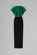 Noir Rouge Lace Cape Column Evening Gown for women, from IHF ATELIER, The Viet Concept 