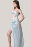 Light Blue Ventosa Asymmetrical Maxi Dress for women, from La Vierge, The Viet Concept 