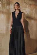 L' SCARLETT • Celestine Crystal-Embellished Pleated Silk Maxi Dress