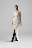Neroli White Sequin Lace Silk Cape Evening Dress for women, from SORAMAME, The Viet Concept
