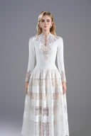 ROSEE de MATIN • Long Sleeve White Midi Lace Dress