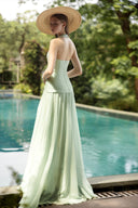 Dorothea Mint Silk Pleated Halter Gown for women, from 21SIX, The Viet Concept