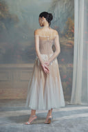 LINH PHUNG • Monika 3D Beaded Lace Off-Shoulder Corset Midi Dress