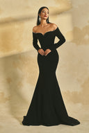 Crystal Trim Off-Shoulder Mermaid Crepe Evening Gown for women, from L'SCARLETT, The Viet Concept