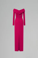 Dark Pink V-Neck Stone-Embellished Column Crepe de Chine Gown for women, from IHF ATELIER, The Viet Concept 