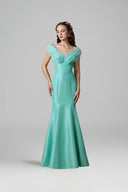 Mint Taffeta Bustier Column Gown With Draped Off-Shoulder Crystal for women, from IHF ATELER, The Viet Concept 