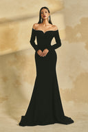 Crystal Trim Off-Shoulder Mermaid Crepe Evening Gown for women, from L'SCARLETT, The Viet Concept