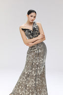 Stillness Gold Lace Asymmetric Sweetheart for women, from SORAMAME, The Viet Concept 