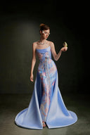 VONTIER DE MONTIER • Songbird Hand-Embroidered Taffeta Column Gown With Detachable Overskirt