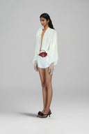 Éloria Ivory Satin Floral Accent Top for women, from DAS LA VIE, The Viet Concept 